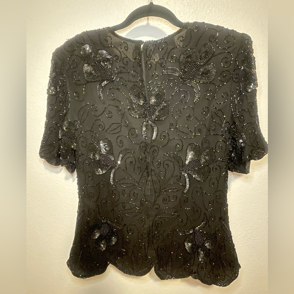 Vintage Black Beaded Silk Top - Picture 3 of 5